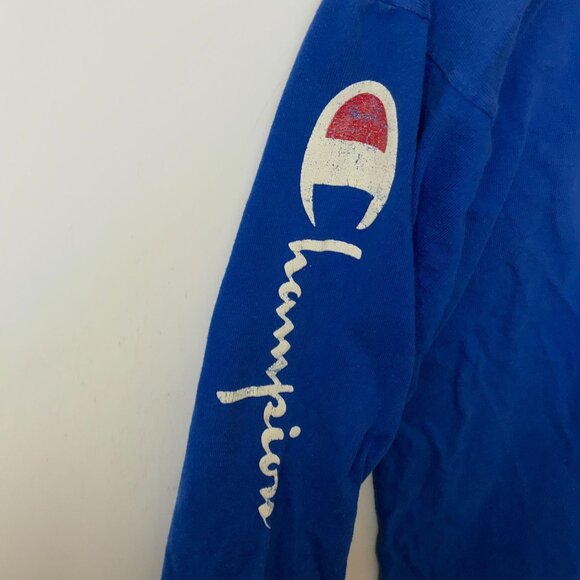 Vintage 90s Champion T Shirt Blue Large L USA Graphic Tee Long Sleeve Solid - Picture 8 of 16